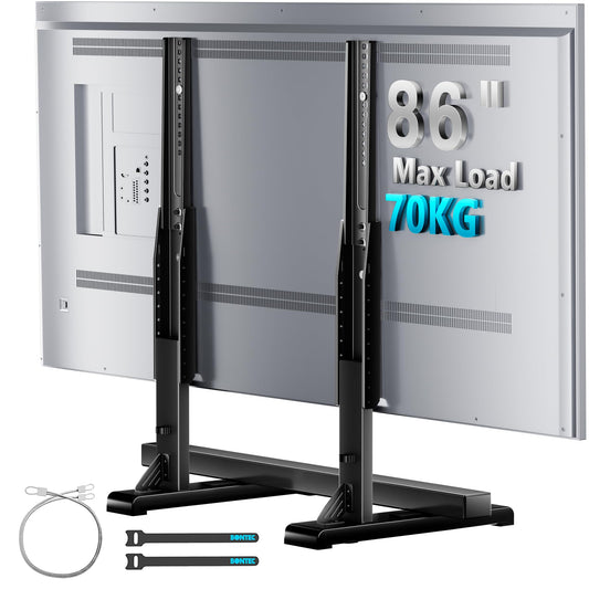 BONTEC Universal TV Stand for 24-86 inch TVs, 70 kg Load, VESA 100x100-800x600 mm, 7 Height Levels, Anti-Tip Safety Strap, Hidden Support Feet, Table Top TV Stand with TV Legs for Living Room