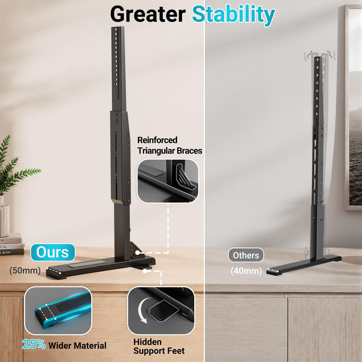 BONTEC Universal TV Stand for 24-86 inch TVs, 70 kg Load, VESA 100x100-800x600 mm, 7 Height Levels, Anti-Tip Safety Strap, Hidden Support Feet, Table Top TV Stand with TV Legs for Living Room