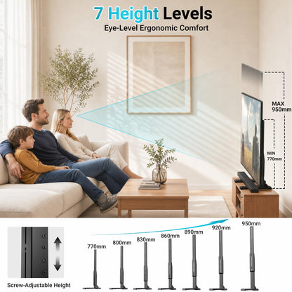 BONTEC Universal TV Stand for 24-86 inch TVs, 70 kg Load, VESA 100x100-800x600 mm, 7 Height Levels, Anti-Tip Safety Strap, Hidden Support Feet, Table Top TV Stand with TV Legs for Living Room