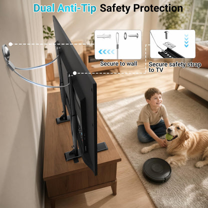 BONTEC Universal TV Stand for 24-86 inch TVs, 70 kg Load, VESA 100x100-800x600 mm, 7 Height Levels, Anti-Tip Safety Strap, Hidden Support Feet, Table Top TV Stand with TV Legs for Living Room