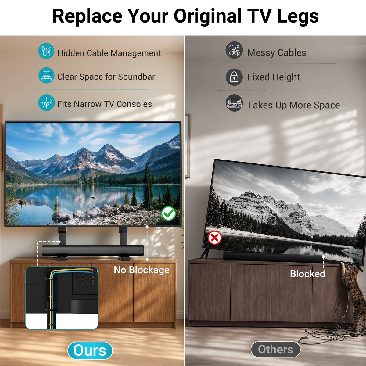 BONTEC Universal TV Stand for 24-86 inch TVs, 70 kg Load, VESA 100x100-800x600 mm, 7 Height Levels, Anti-Tip Safety Strap, Hidden Support Feet, Table Top TV Stand with TV Legs for Living Room